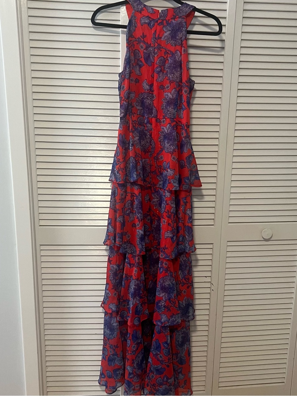 Tommy Hillfiger Red and Purple Floral Tiered Maxi Dress - Women